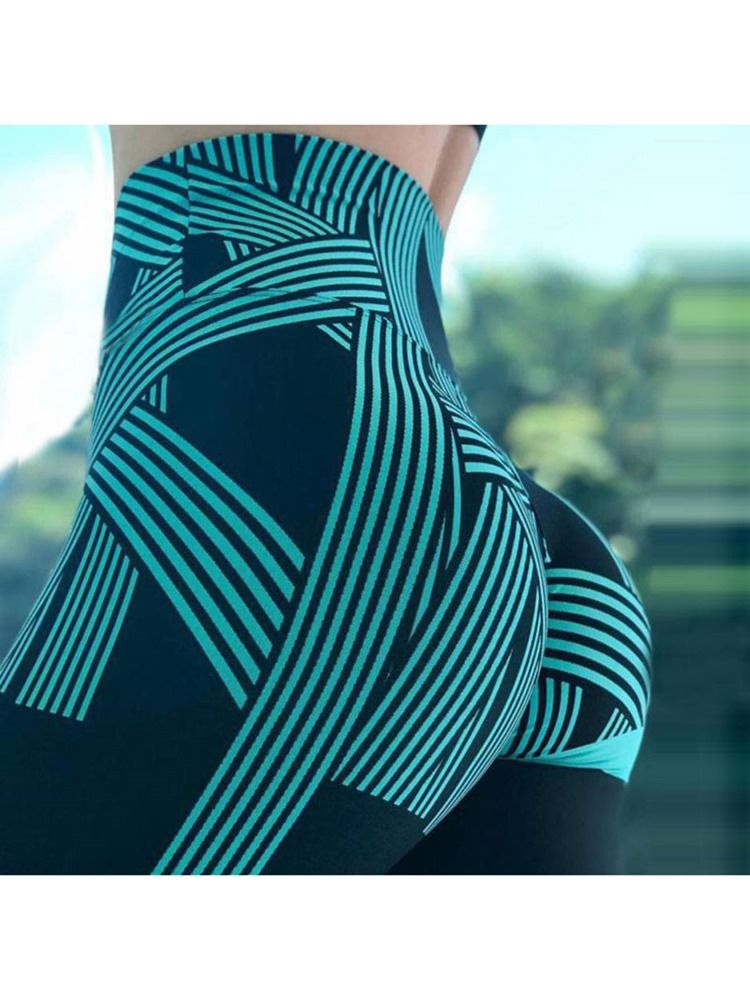 Stripe Print Quick Dry Waist Cintura Alta Leggings Feminina Calça Yoga Cintura Alta Leggings Tiktok