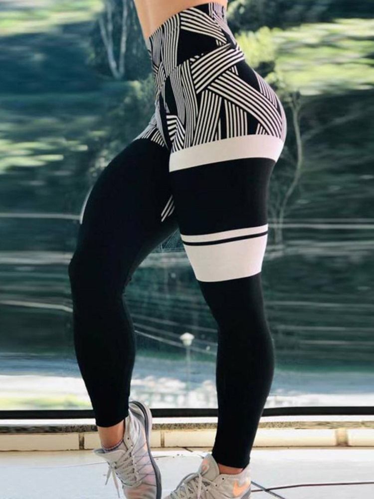 Stripe Print Quick Dry Waist Cintura Alta Leggings Feminina Calça Yoga Cintura Alta Leggings Tiktok