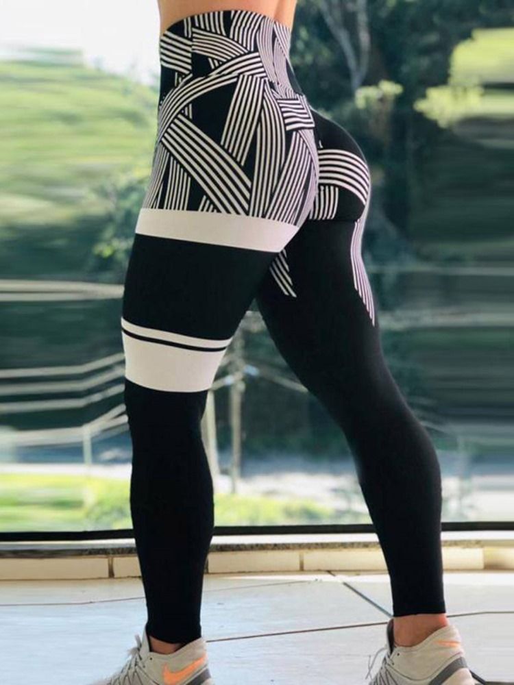 Stripe Print Quick Dry Waist Cintura Alta Leggings Feminina Calça Yoga Cintura Alta Leggings Tiktok