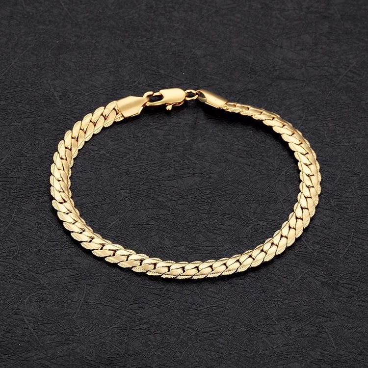 Pulseira Masculina Concisa Com Banho De Ouro 18k Trigo