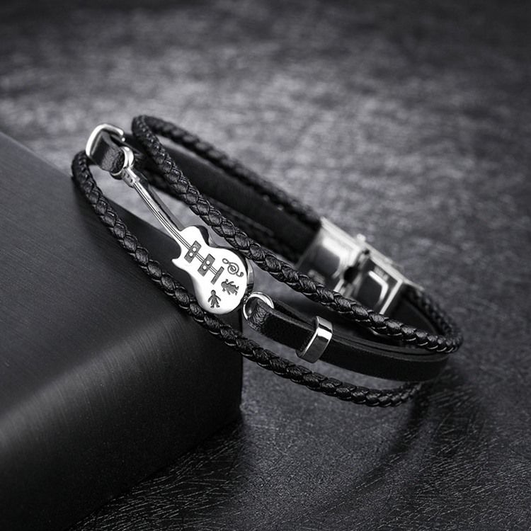 Pulseira Masculina De Couro De Guitarra