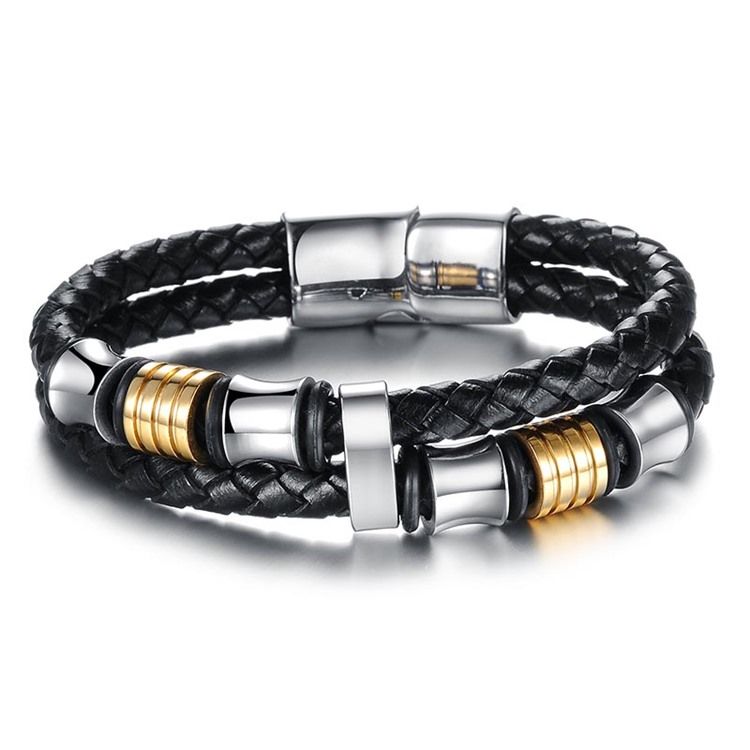 Pulseira Masculina De Couro Weave