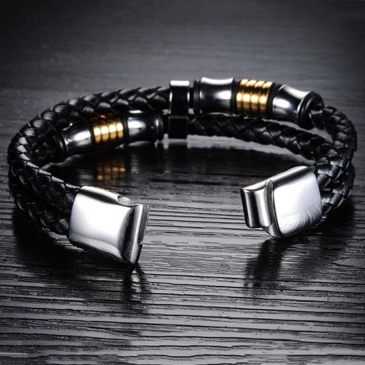 Pulseira Masculina De Couro Weave