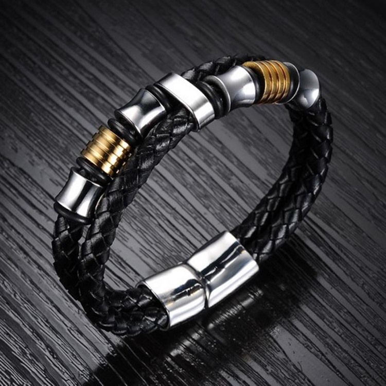 Pulseira Masculina De Couro Weave