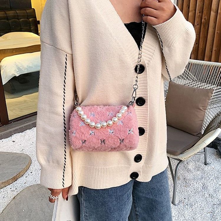 Bolsas Crossbody Circulares De Inverno Com Corrente De Pu