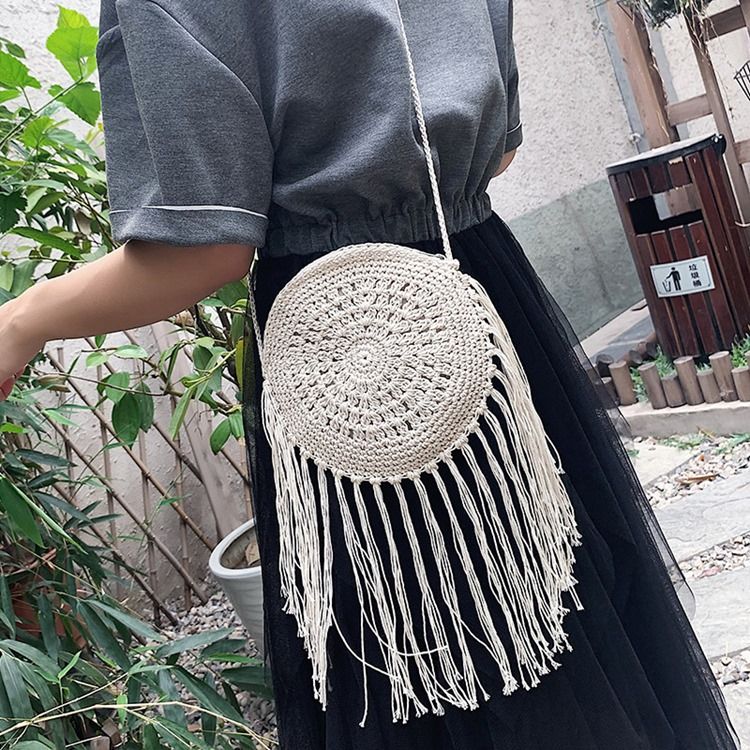 Mala Crossbody Circular Simples Tricotada De Grama