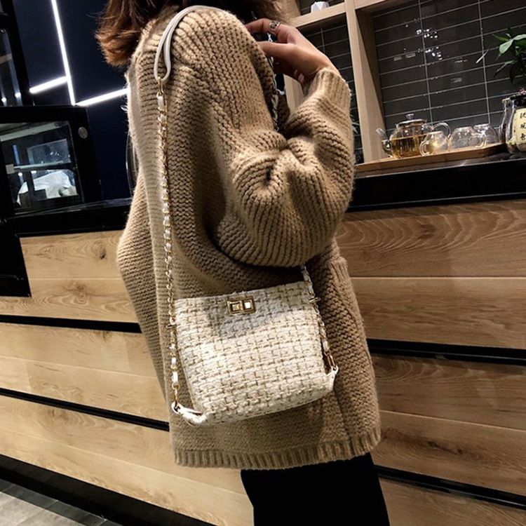 Malha De Lã Tricotada Xadrez Bolsas Retangulares Crossbody