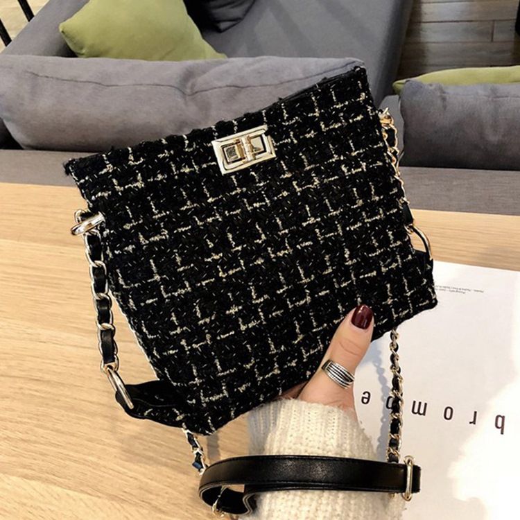 Malha De Lã Tricotada Xadrez Bolsas Retangulares Crossbody