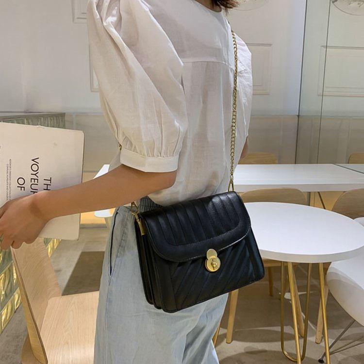 Sacos Crossbody Retângulo Com Corrente De Trava De Pu