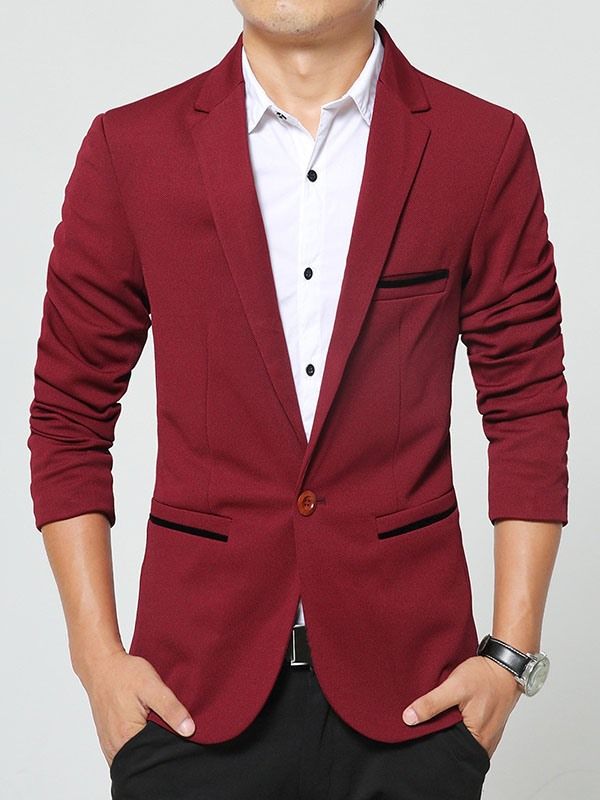 Blazer Masculino De Cor Sólida Pocket Slim Vogue