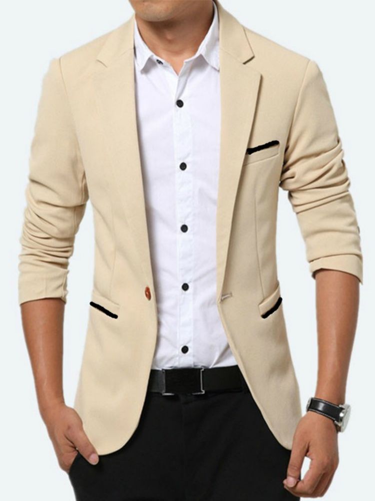 Blazer Masculino De Cor Sólida Pocket Slim Vogue