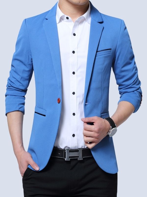 Blazer Masculino De Cor Sólida Pocket Slim Vogue