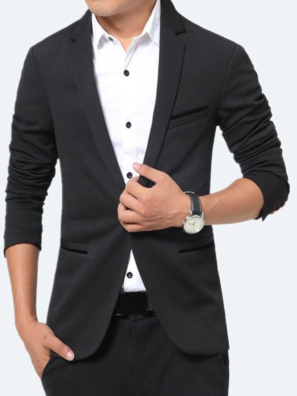 Blazer Masculino De Cor Sólida Pocket Slim Vogue