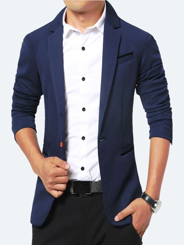 Blazer Masculino De Cor Sólida Pocket Slim Vogue