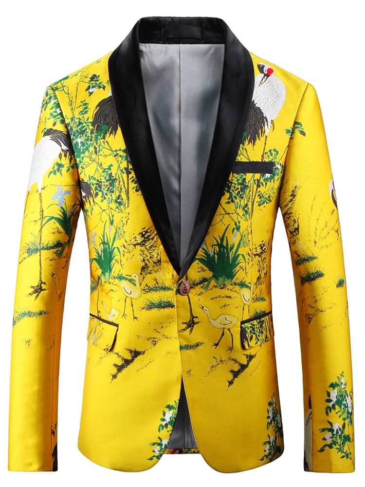 Blazer Masculino Elegante Estampado Floral Lapela Entalhada