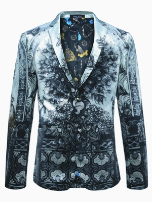 Blazer Masculino De Peito Único 3d Peacock Print Vogue Clássico