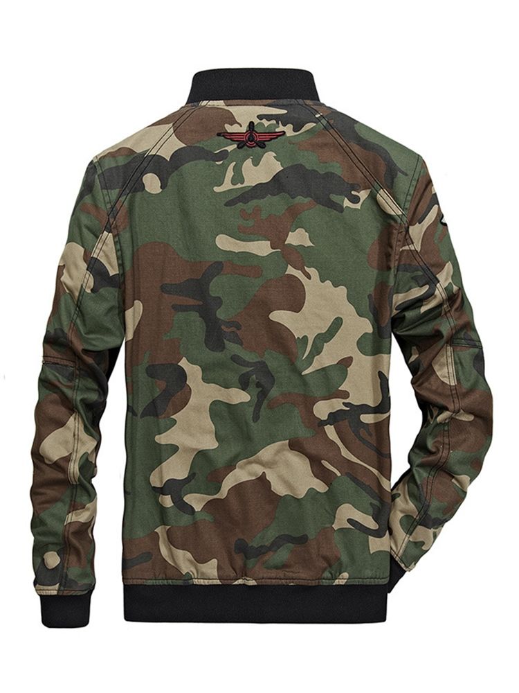 Camuflagem Algodão Camuflagem Com Zíper Gola Casual Slim Jaqueta Masculina