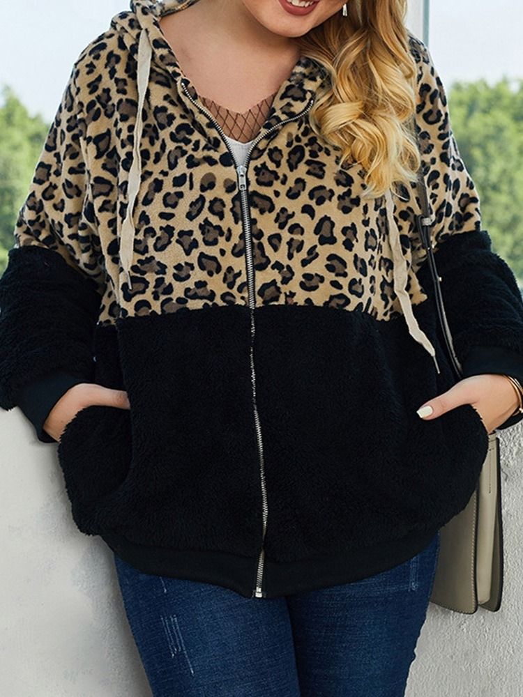 Casaco Feminino Casual Leopardo Com Zíper Espesso Padrão