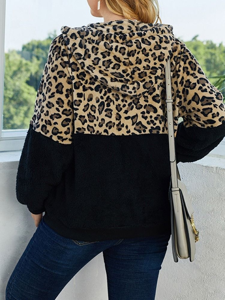 Casaco Feminino Casual Leopardo Com Zíper Espesso Padrão