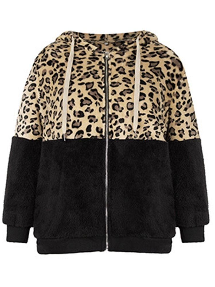 Casaco Feminino Casual Leopardo Com Zíper Espesso Padrão