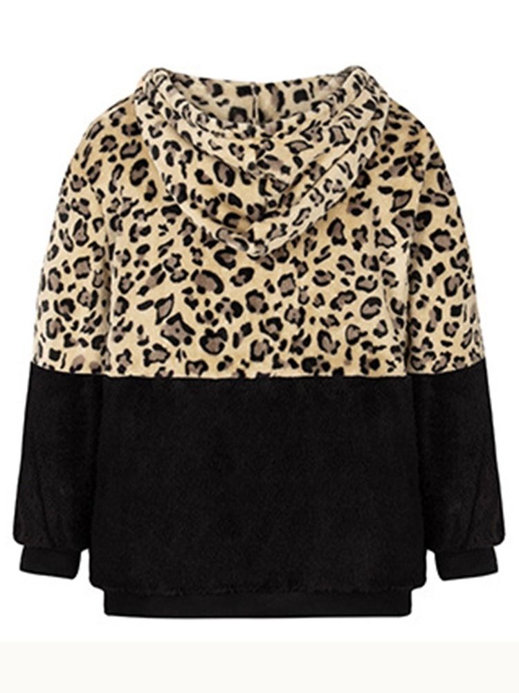 Casaco Feminino Casual Leopardo Com Zíper Espesso Padrão