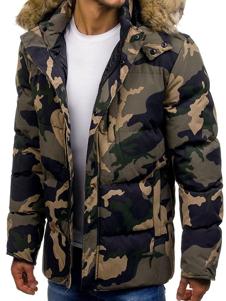 Casaco Masculino Com Camuflagem De Bolso Médio Com Zíper Casual