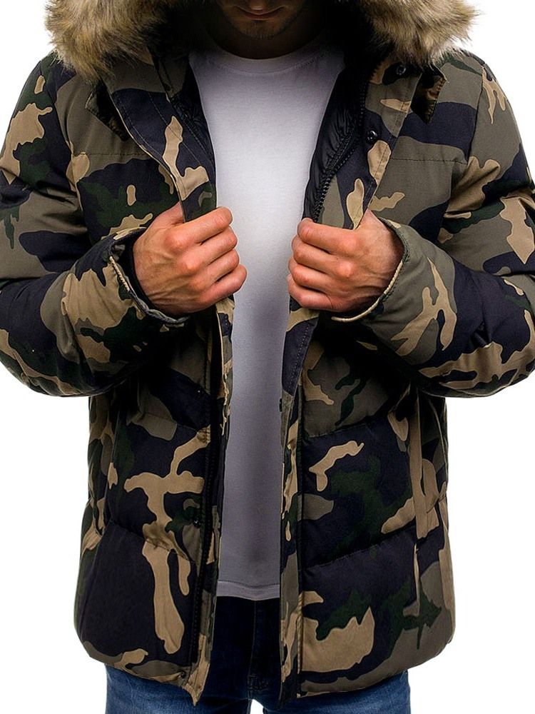 Casaco Masculino Com Camuflagem De Bolso Médio Com Zíper Casual