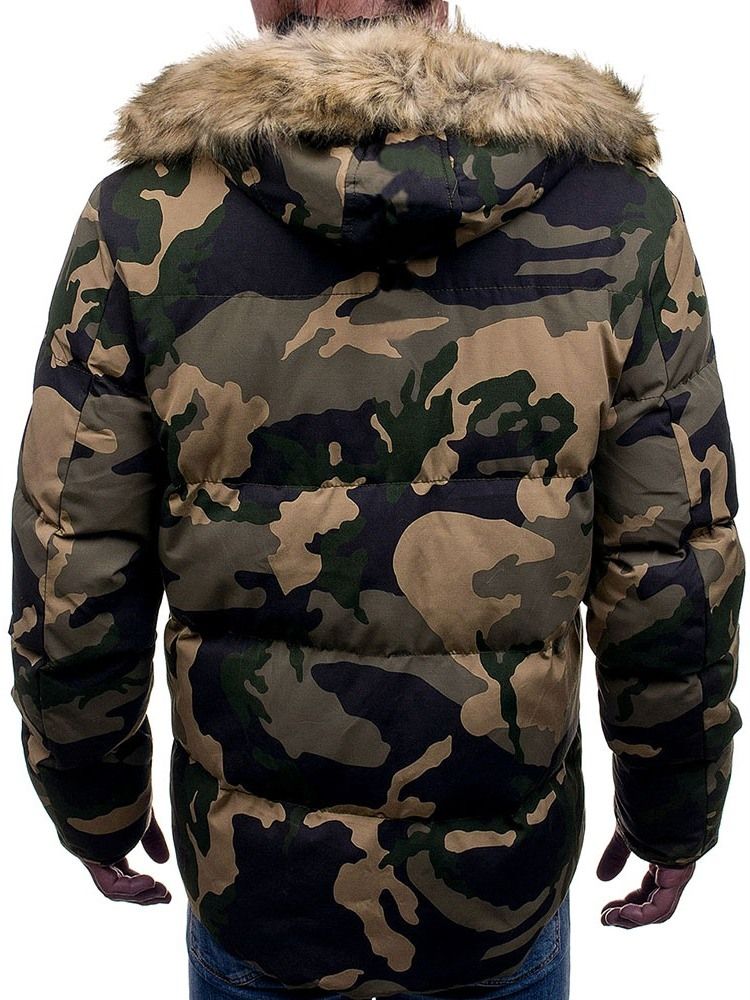 Casaco Masculino Com Camuflagem De Bolso Médio Com Zíper Casual