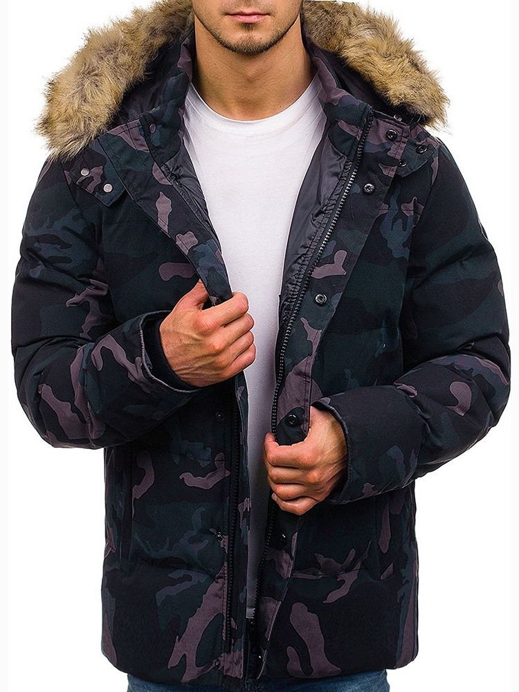 Casaco Masculino Com Camuflagem De Bolso Médio Com Zíper Casual