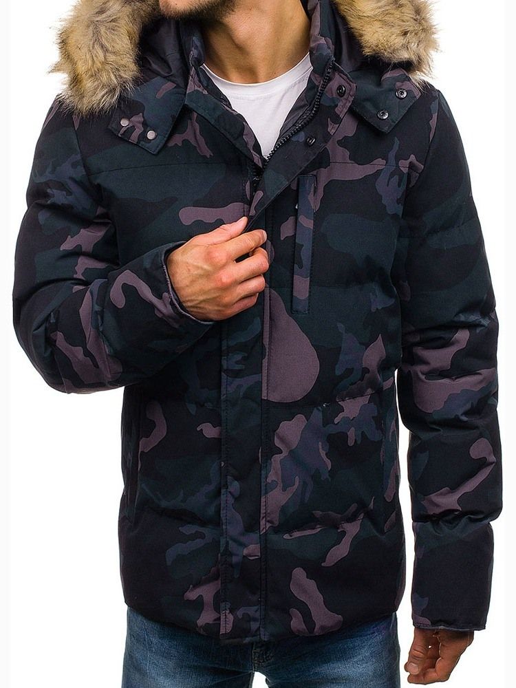 Casaco Masculino Com Camuflagem De Bolso Médio Com Zíper Casual