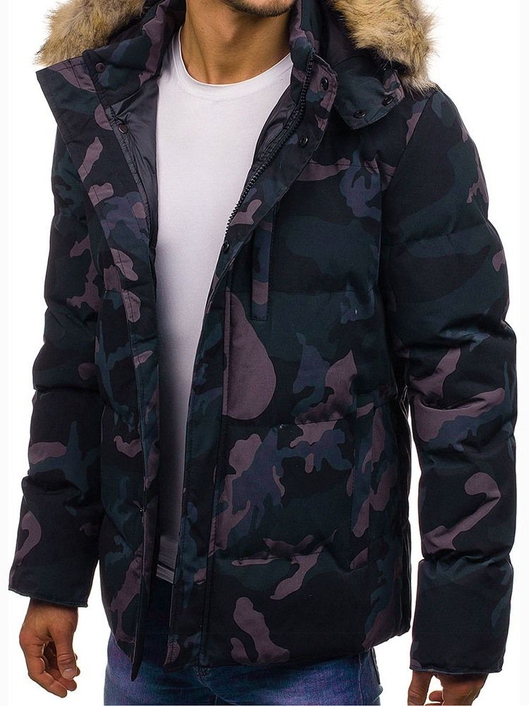 Casaco Masculino Com Camuflagem De Bolso Médio Com Zíper Casual