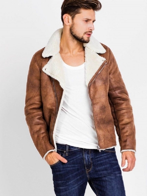 Casaco Masculino De Lapela Zip Falso Shearling Shearling Quente Vogue