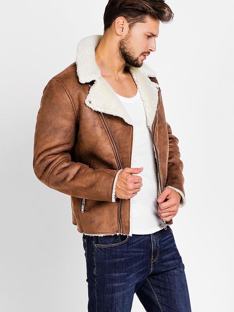 Casaco Masculino De Lapela Zip Falso Shearling Shearling Quente Vogue