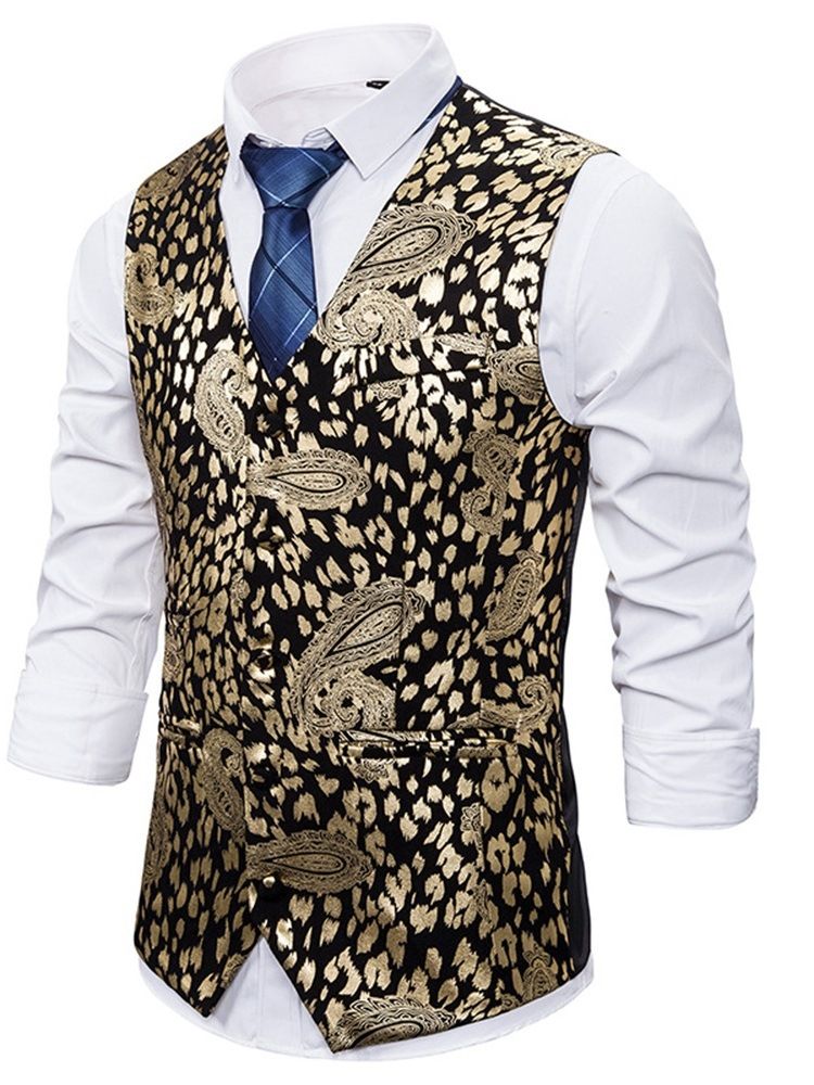 Colete Casual Masculino Com Decote Em V Com Estampa De Leopardo