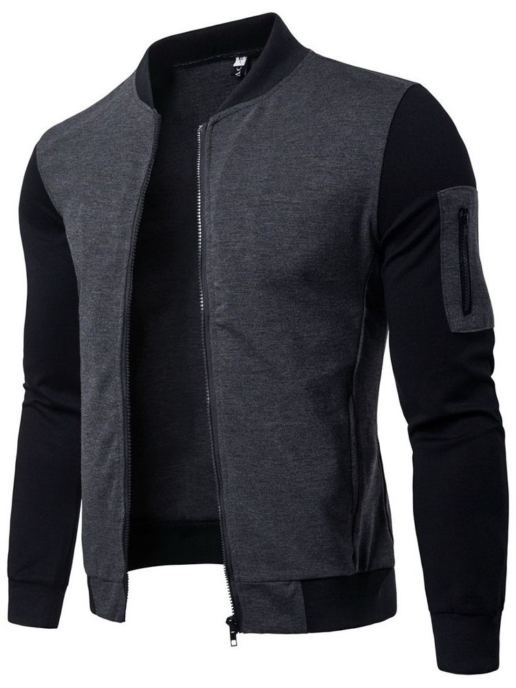 Color Block Stand Collar Zipper Fall Mens Slim Jacket