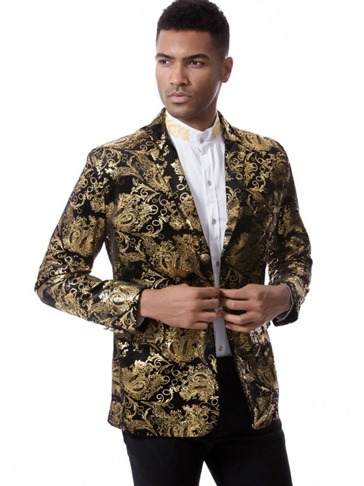 Estampa Floral Lapela Entalhada Vogue Slim Blazer Masculino