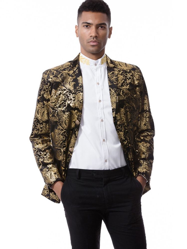 Estampa Floral Lapela Entalhada Vogue Slim Blazer Masculino