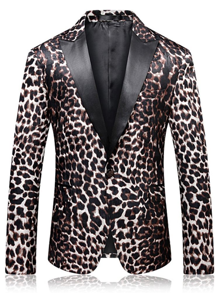 Jaqueta Blazer Leopardo De Um Botão Masculino Com Lapela Fina Fit