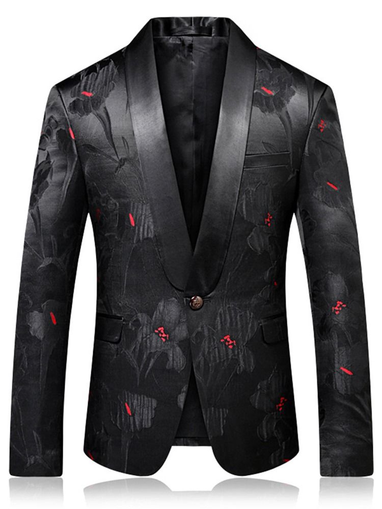 Jaqueta Blazer Masculino Floral De Lapela Com Entalhe Fino