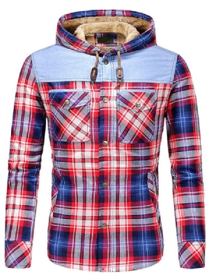 Jaqueta De Lã Xadrez Patchwork Casual Masculina