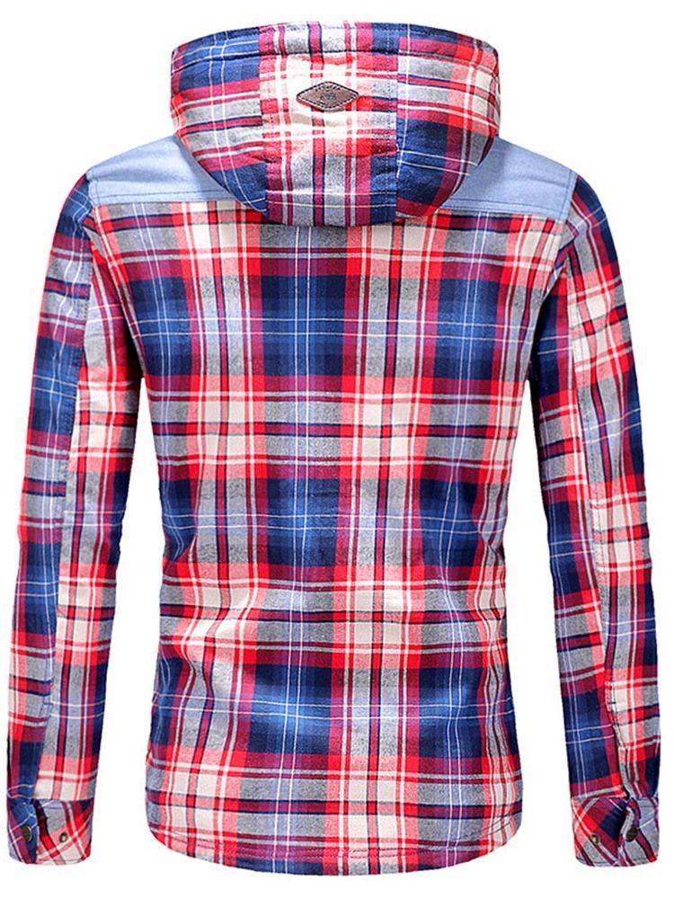 Jaqueta De Lã Xadrez Patchwork Casual Masculina