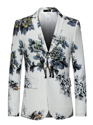 Lapela Com Entalhe Floral Dois Botões Vogue Branco Slim Blazer Masculino