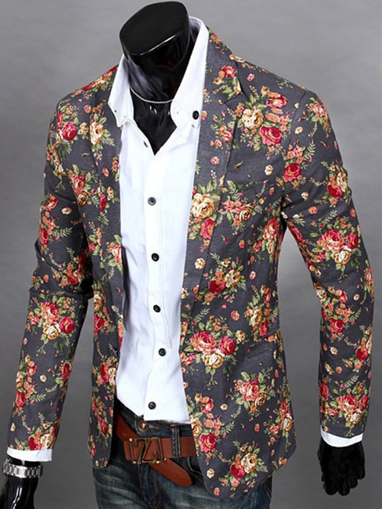 Lapela Com Entalhe Floral Estampado Vogue Casual Blazer Masculino