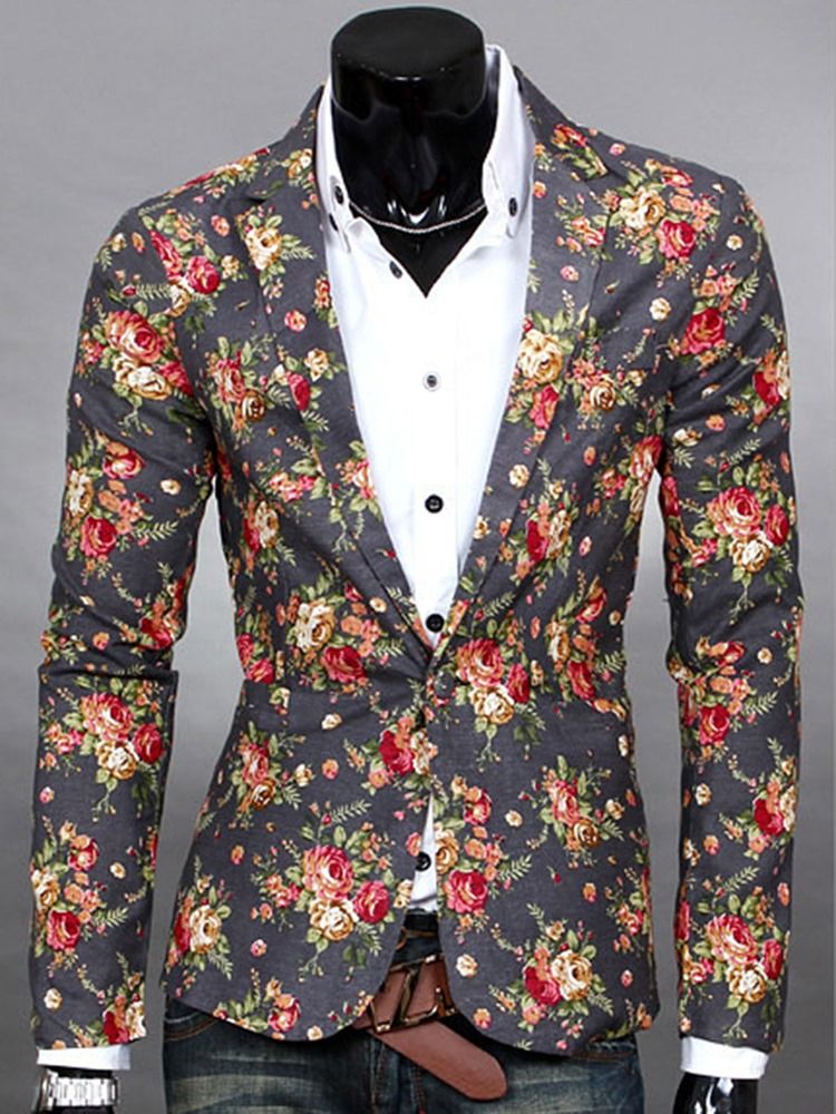 Lapela Com Entalhe Floral Estampado Vogue Casual Blazer Masculino