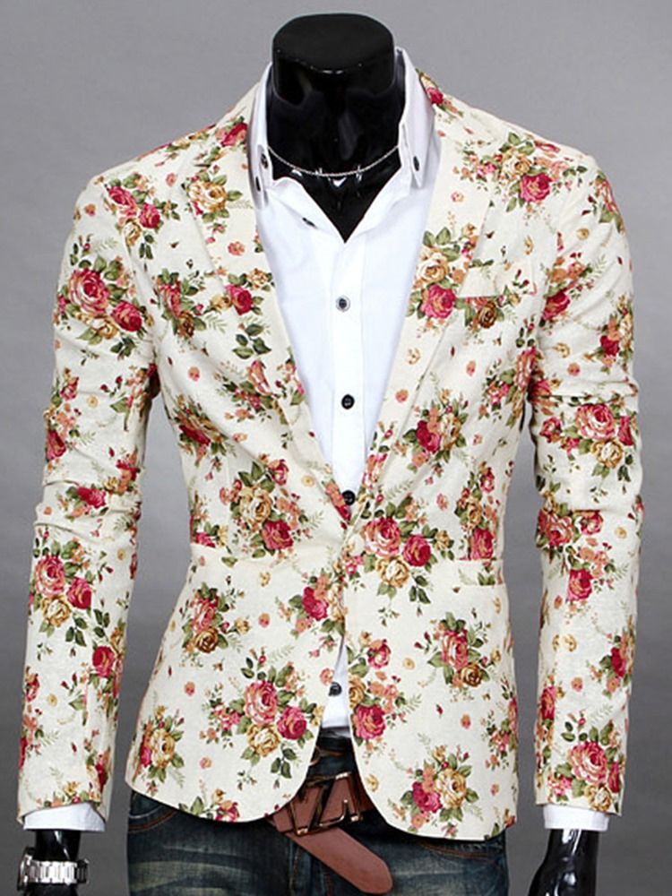 Lapela Com Entalhe Floral Estampado Vogue Casual Blazer Masculino