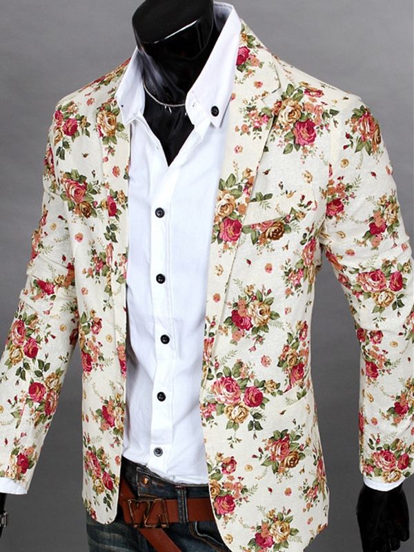 Lapela Com Entalhe Floral Estampado Vogue Casual Blazer Masculino