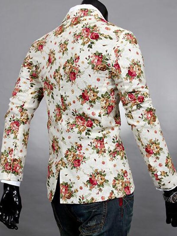 Lapela Com Entalhe Floral Estampado Vogue Casual Blazer Masculino