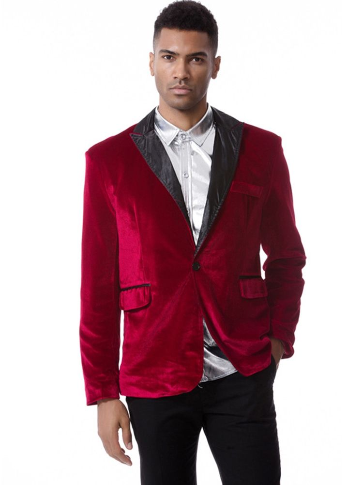 Lapela Lisa De Veludo Entalhado Lapela De Peito Único Vogue Slim Blazer Masculino