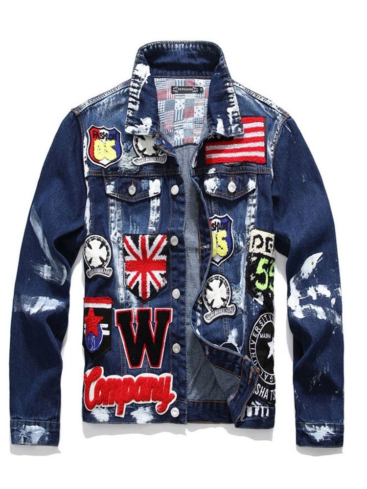 Letter Appliques Lapel European Homens Jacket