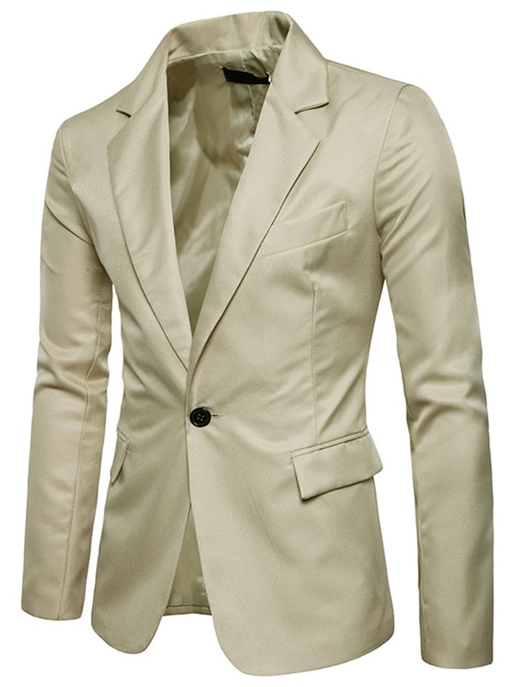 Roupas Masculinas Lapela Lisa Com Entalhe Fino Blazer Leve